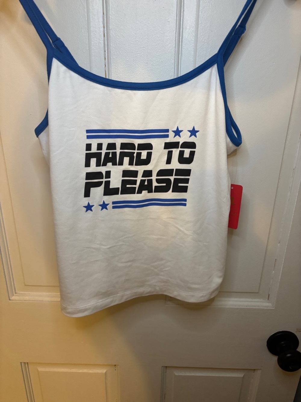 White & Blue 'Hard to Please' Graphic Tank Top